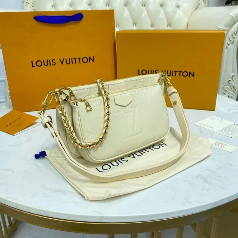 Replica bag Chain dro Louis Vuitton Monogram Empreinte Multi Pochette Accessoires Cream
