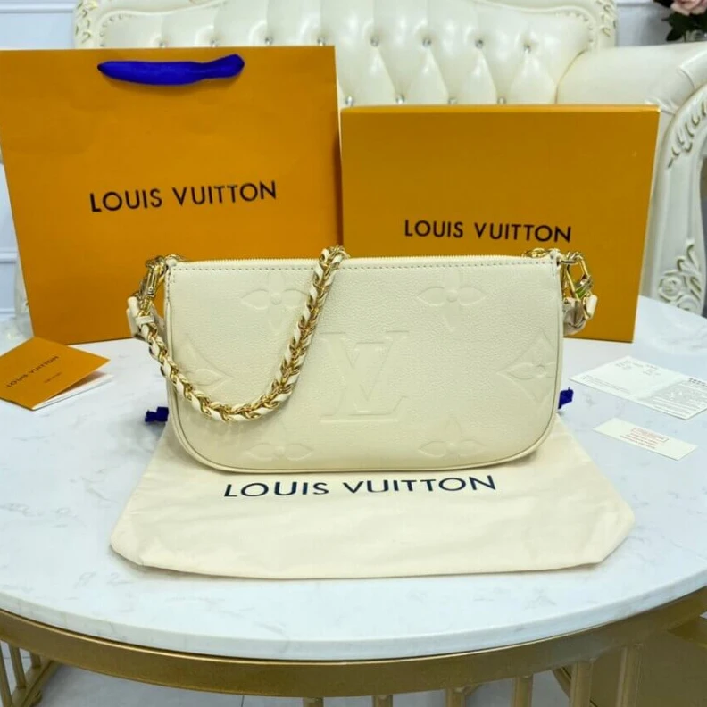 Replica bag Chain dro Louis Vuitton Monogram Empreinte Multi Pochette Accessoires Cream