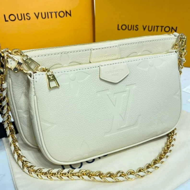 Replica bag Chain dro Louis Vuitton Monogram Empreinte Multi Pochette Accessoires Cream