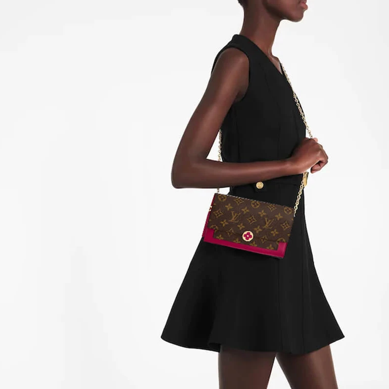 Mythick Chain: Re LV Monogram Flore Chain Wallet Fuchsia