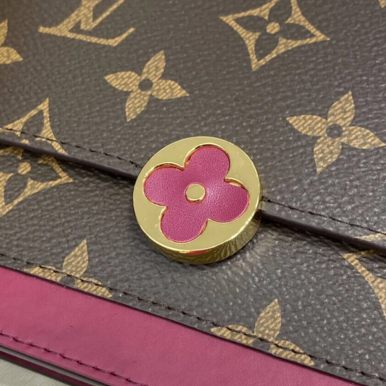 Mythick Chain: Re LV Monogram Flore Chain Wallet Fuchsia