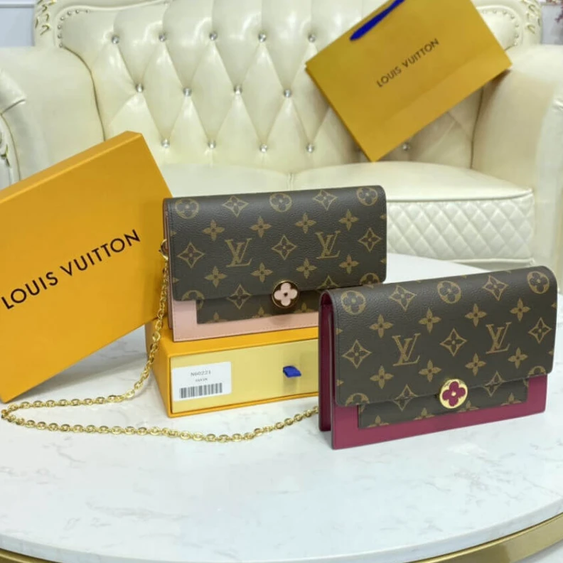 Mythick Chain: Re LV Monogram Flore Chain Wallet Fuchsia
