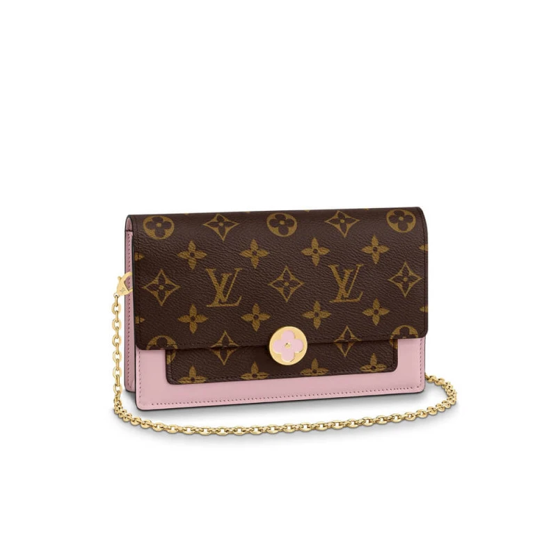 Chain: Re LV Monogram Flore Chain Wallet Pink