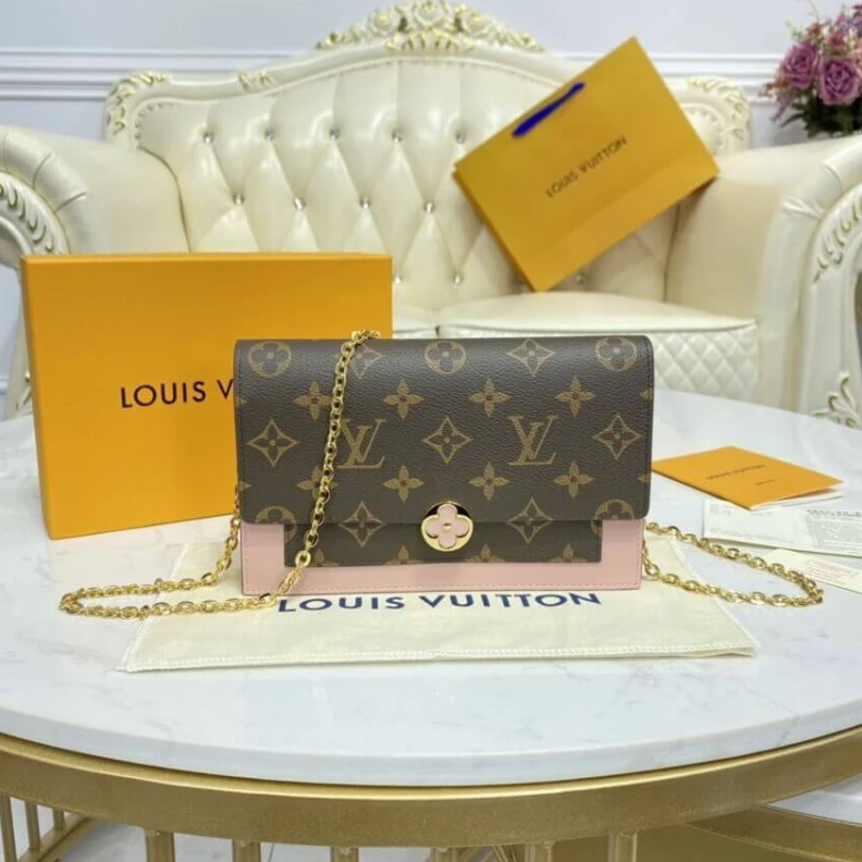 Mythick ru Chain: Re LV Monogram Flore Chain Wallet Pink