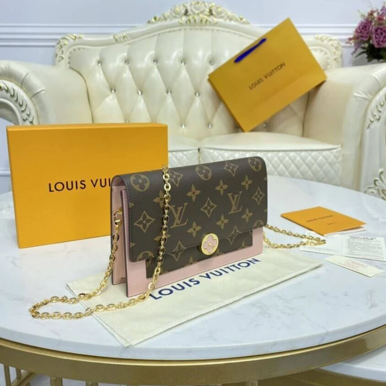 Mythick ru Chain: Re LV Monogram Flore Chain Wallet Pink