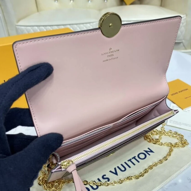 Mythick ru Chain: Re LV Monogram Flore Chain Wallet Pink