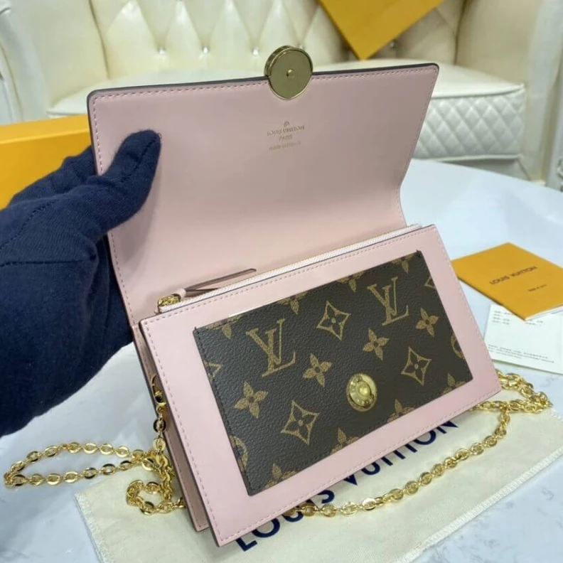 Mythick ru Chain: Re LV Monogram Flore Chain Wallet Pink