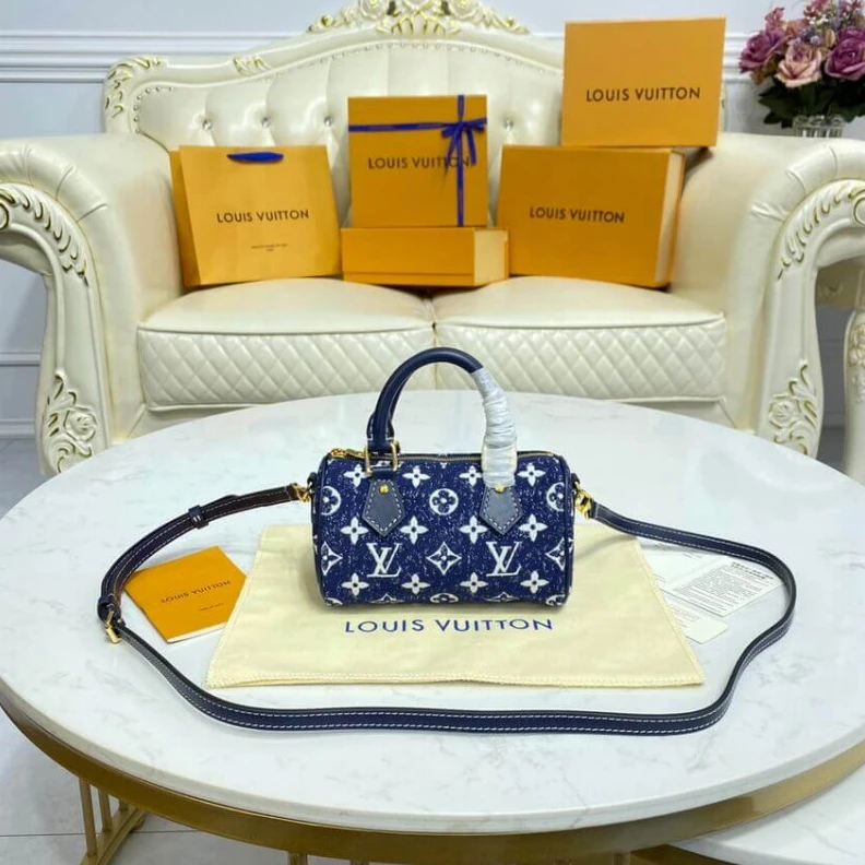 Top lv Louis Vuitton Monogram Jacquard Denim Nano Speedy Blue