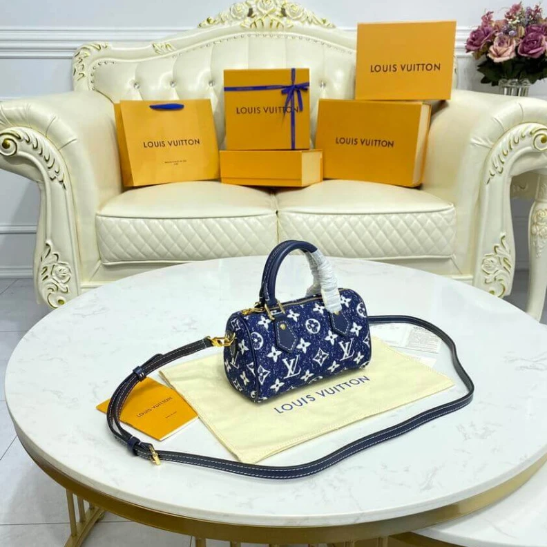Top lv Louis Vuitton Monogram Jacquard Denim Nano Speedy Blue
