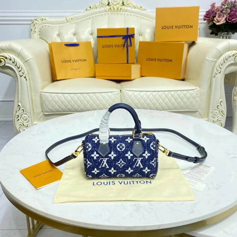 Top lv Louis Vuitton Monogram Jacquard Denim Nano Speedy Blue