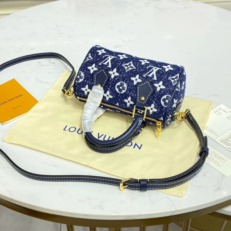 Top lv Louis Vuitton Monogram Jacquard Denim Nano Speedy Blue