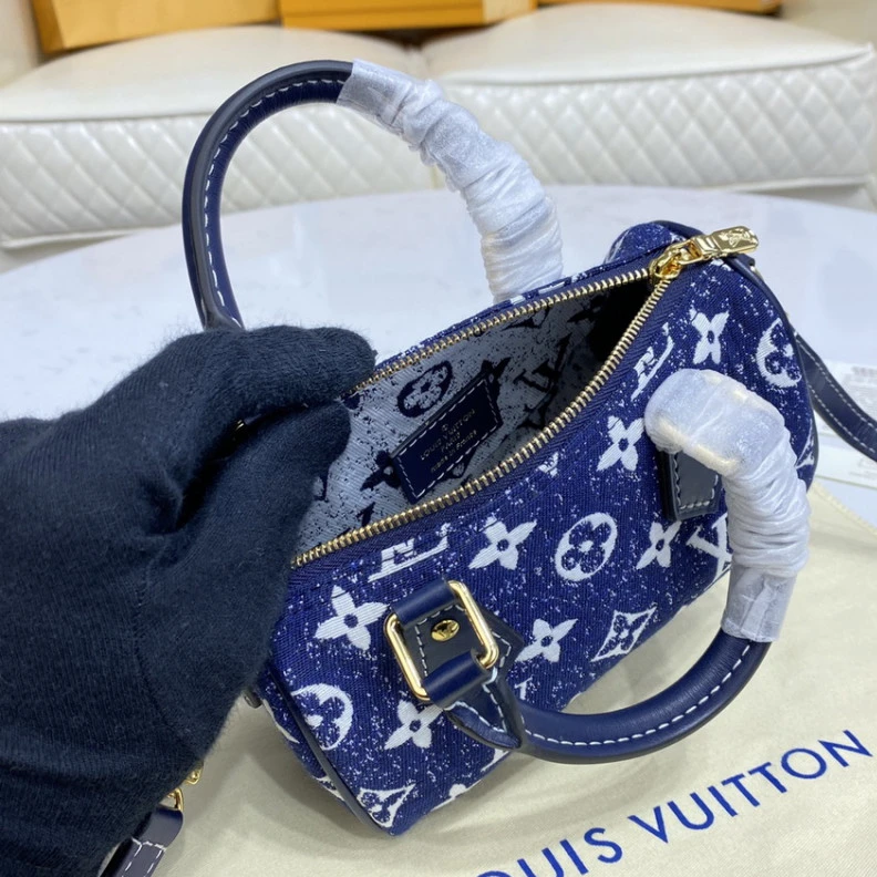 Top lv Louis Vuitton Monogram Jacquard Denim Nano Speedy Blue