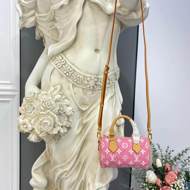 Replica bags Strap dro Louis Vuitton Monogram Jacquard Denim Nano Speedy Pink