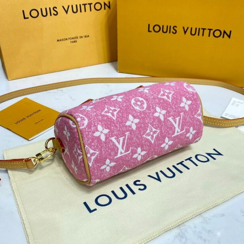 Replica bags Strap dro Louis Vuitton Monogram Jacquard Denim Nano Speedy Pink