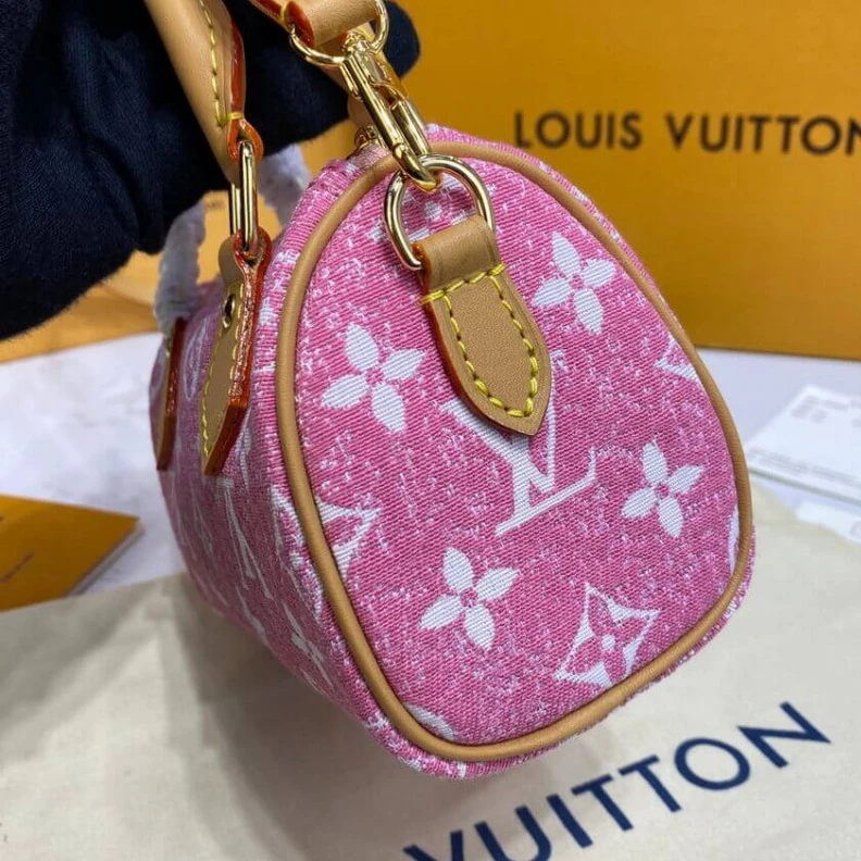 Replica bags Strap dro Louis Vuitton Monogram Jacquard Denim Nano Speedy Pink
