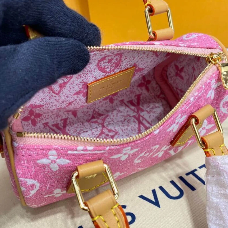 Replica bags Strap dro Louis Vuitton Monogram Jacquard Denim Nano Speedy Pink