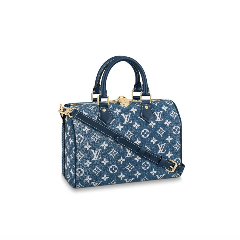 Goldcolor Louis Vuitton Monogram Jacquard Denim Speedy Bandouliere 25 Blue