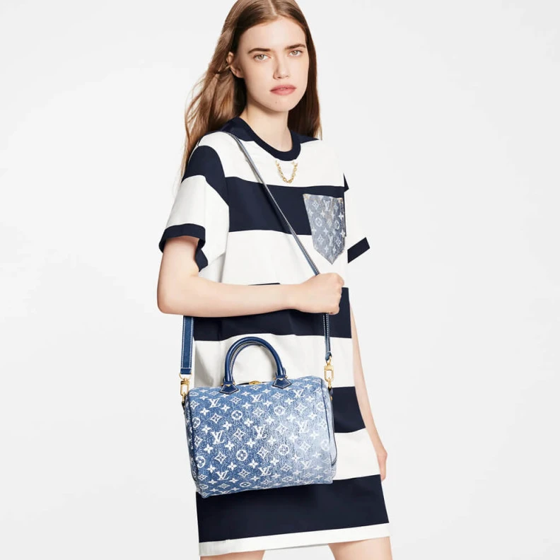 Replica bag Goldcolor Louis Vuitton Monogram Jacquard Denim Speedy Bandouliere 25 Blue