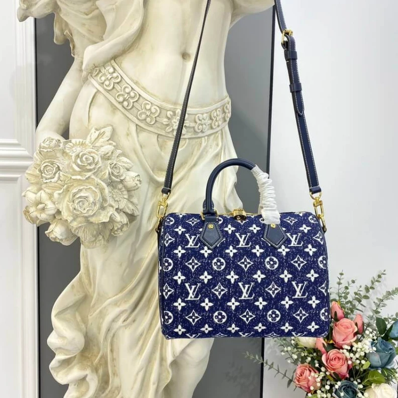Replica bag Goldcolor Louis Vuitton Monogram Jacquard Denim Speedy Bandouliere 25 Blue