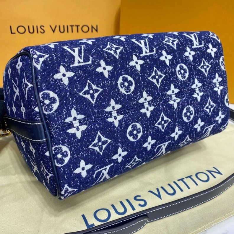 Replica bag Goldcolor Louis Vuitton Monogram Jacquard Denim Speedy Bandouliere 25 Blue