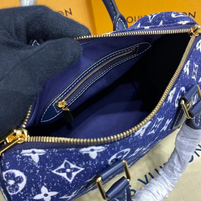 Replica bag Goldcolor Louis Vuitton Monogram Jacquard Denim Speedy Bandouliere 25 Blue