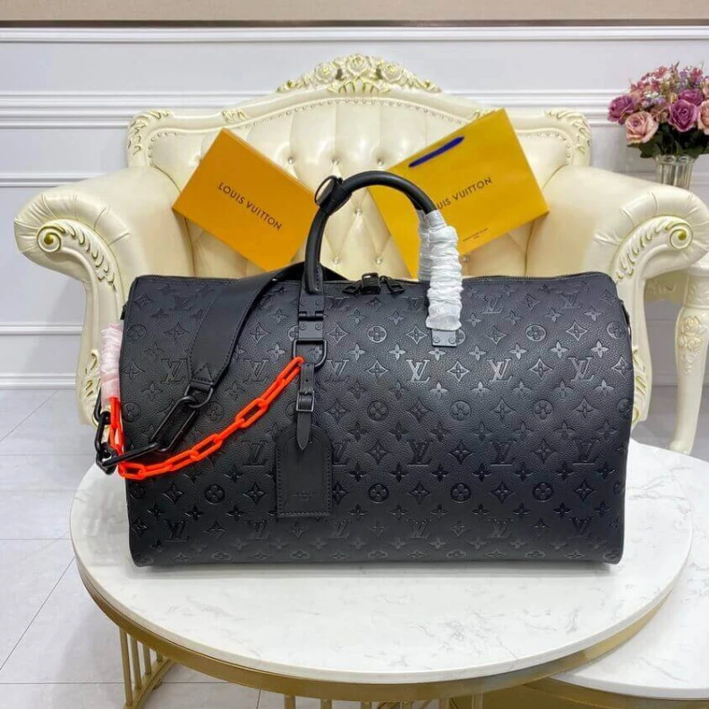 Replica bags 50.0 x 29 Louis Vuitton Monogram Leather Keepall Bandoulière 50 Black