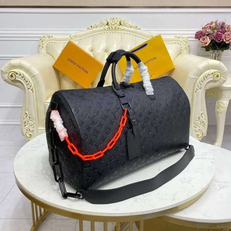 Replica bags 50.0 x 29 Louis Vuitton Monogram Leather Keepall Bandoulière 50 Black