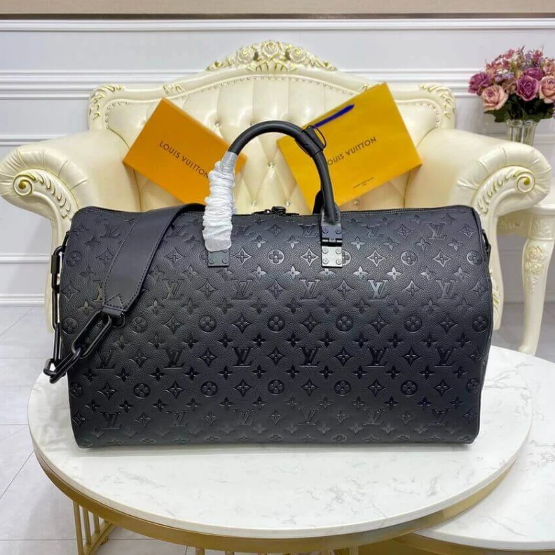 Replica bags 50.0 x 29 Louis Vuitton Monogram Leather Keepall Bandoulière 50 Black