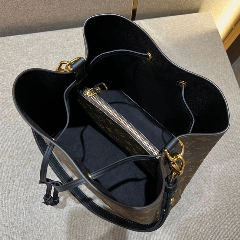 Replica bags lv Goldcolor Louis Vuitton Monogram Neonoe MM Bucket Bag Black