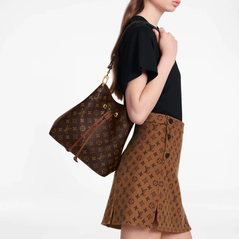 Replica bags lv Metal eye Louis Vuitton Monogram Neonoe MM Bucket Bag Caramel