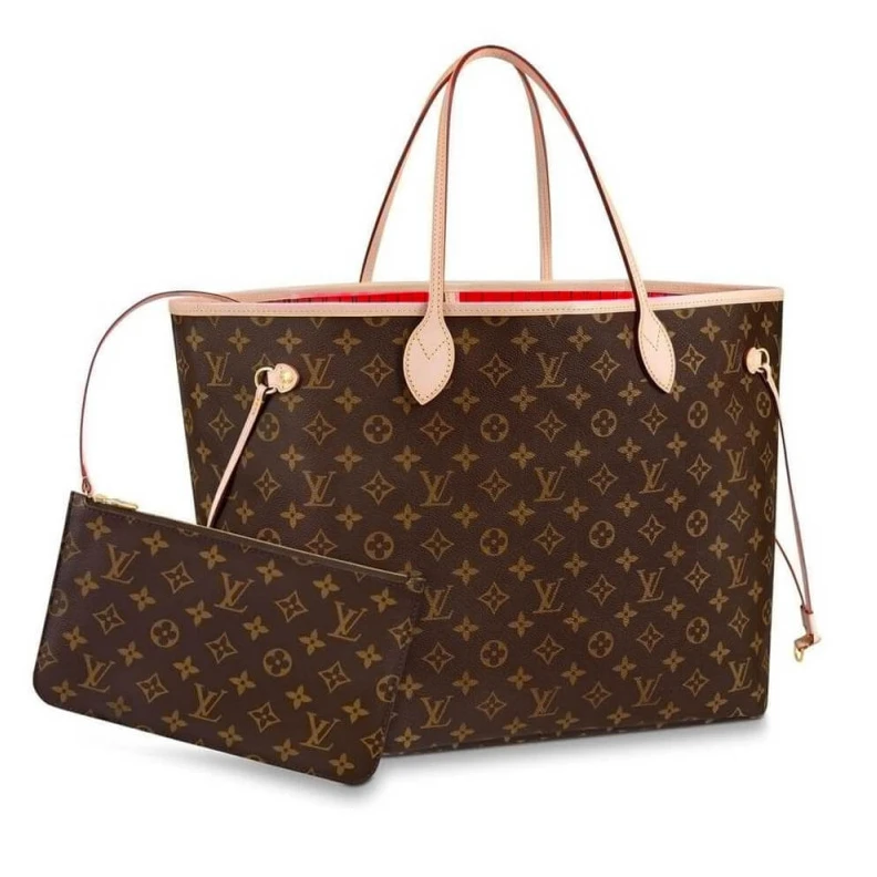 Natural c Louis Vuitton Monogram Neverfull GM Red