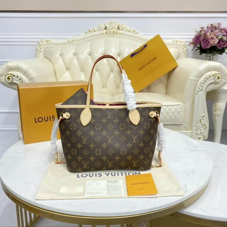 Goldcolor Louis Vuitton Monogram Neverfull PM Fuchsia