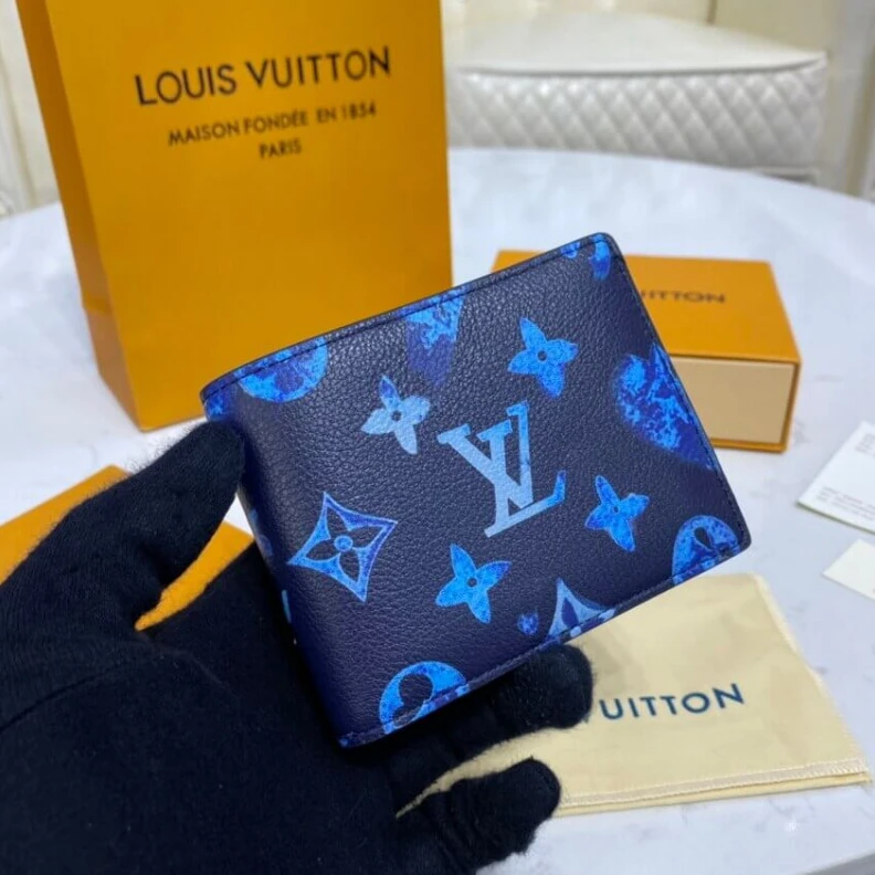 Mythick ru Bill comp Louis Vuitton Monogram Pattern Slender Wallet Blue
