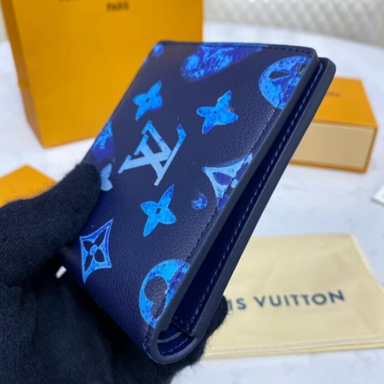 Mythick ru Bill comp Louis Vuitton Monogram Pattern Slender Wallet Blue
