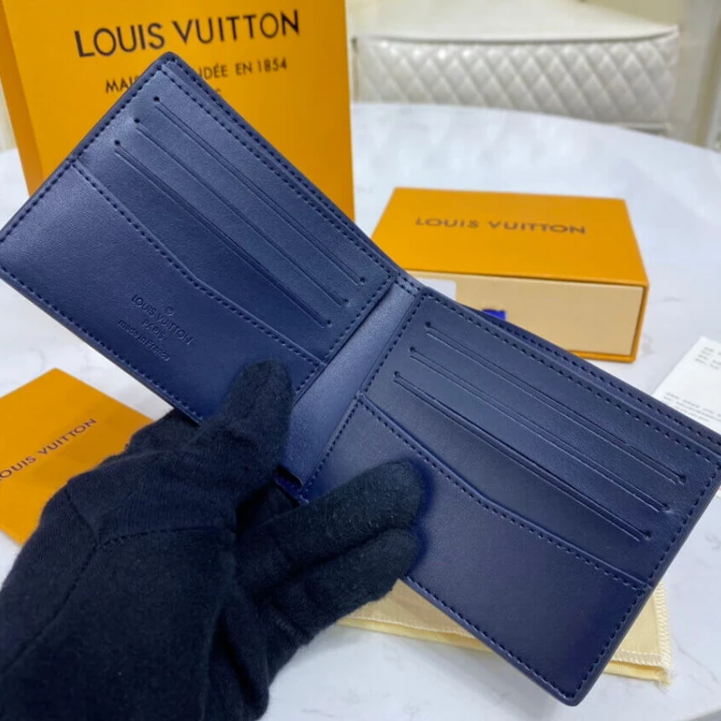 Mythick ru Bill comp Louis Vuitton Monogram Pattern Slender Wallet Blue