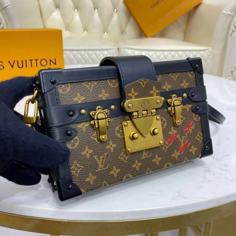 Sheepskin LV Monogram Petite Malle Antique Brass Hardware