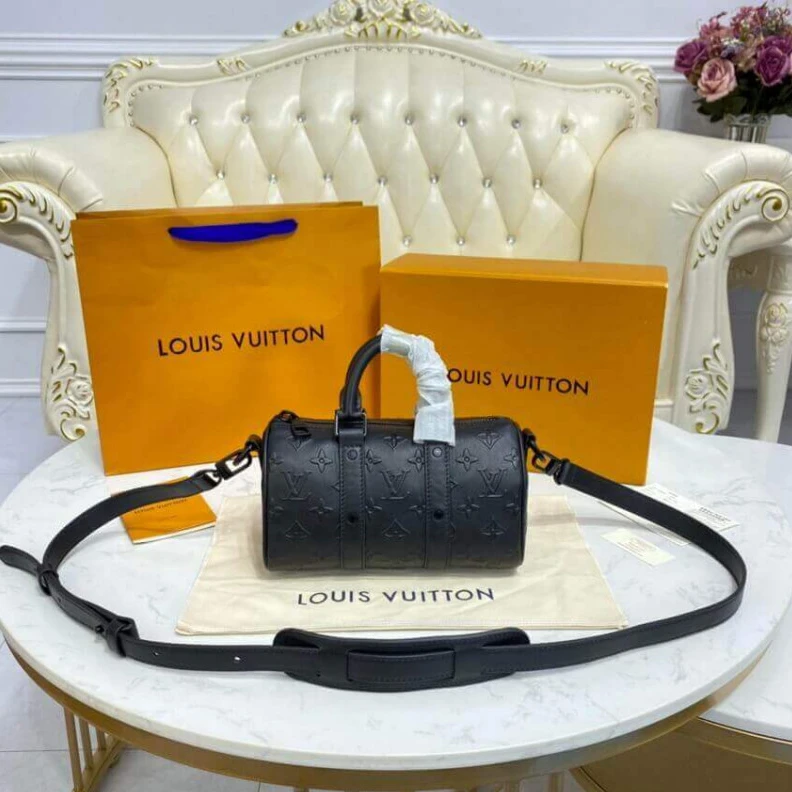 Strap: No Louis Vuitton Monogram Seal Cowhide Leather Keepall XS Black