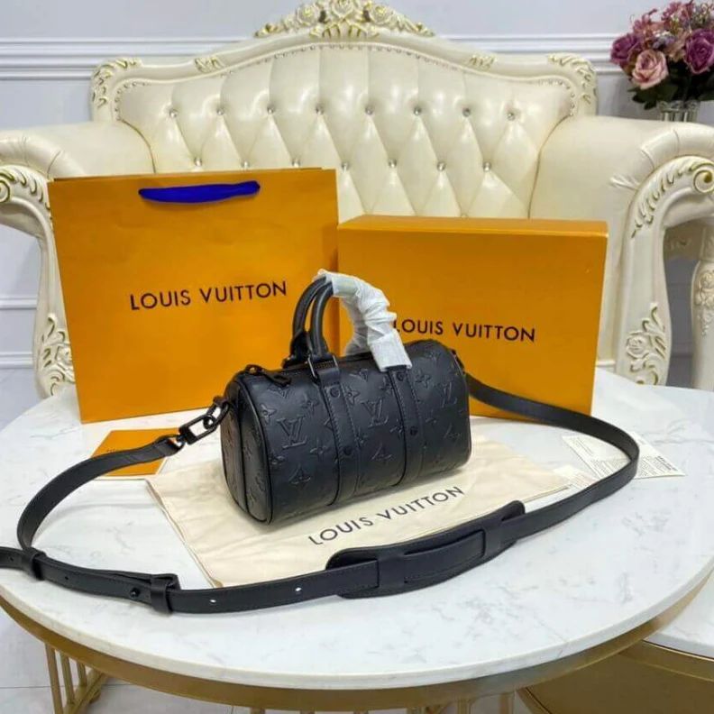 Strap: No Louis Vuitton Monogram Seal Cowhide Leather Keepall XS Black