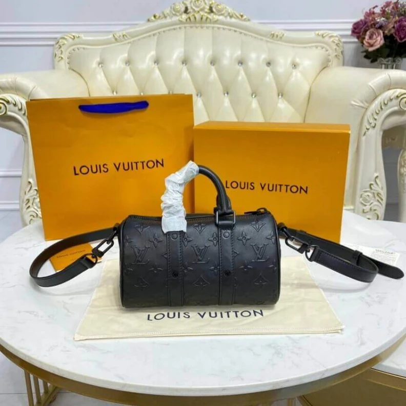 Strap: No Louis Vuitton Monogram Seal Cowhide Leather Keepall XS Black