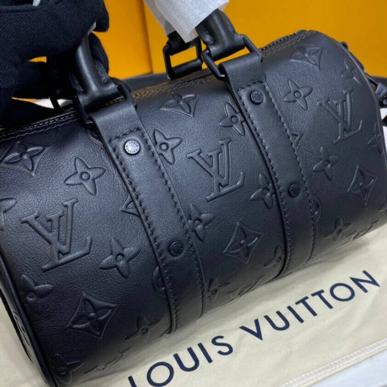 Strap: No Louis Vuitton Monogram Seal Cowhide Leather Keepall XS Black