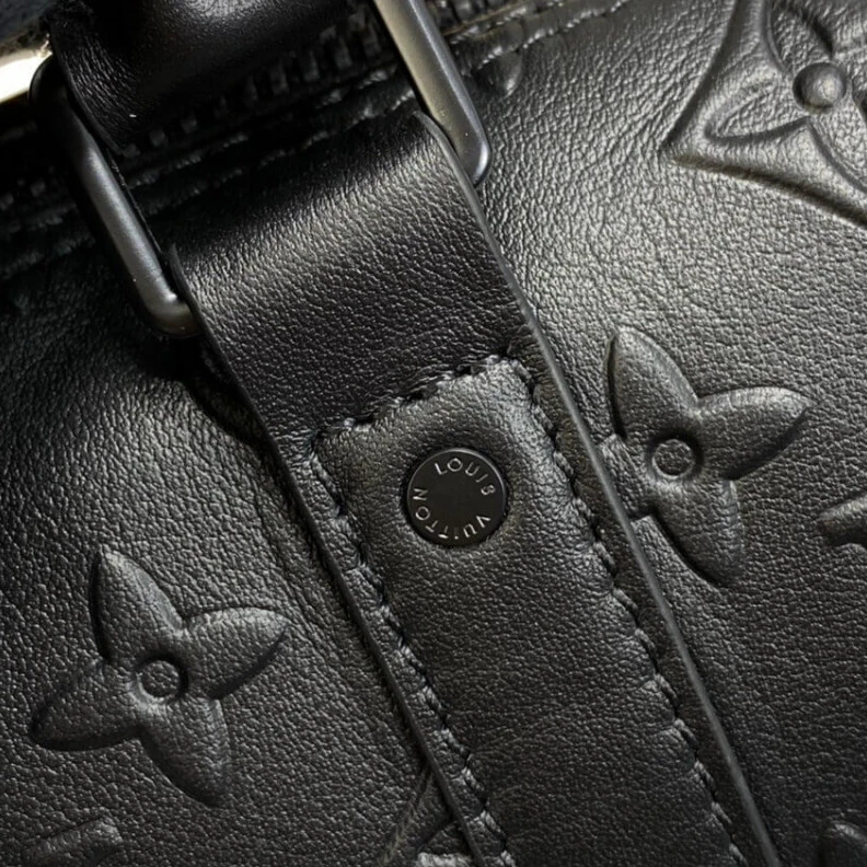 Strap: No Louis Vuitton Monogram Seal Cowhide Leather Keepall XS Black