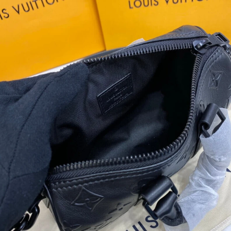 Strap: No Louis Vuitton Monogram Seal Cowhide Leather Keepall XS Black
