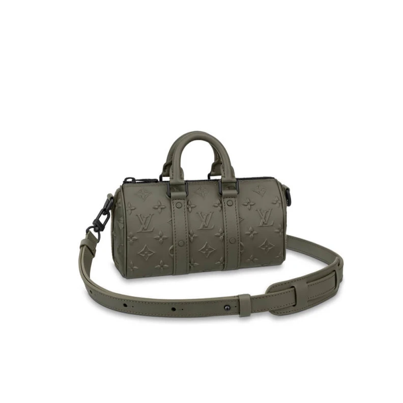 Toneonton Louis Vuitton Monogram Seal Cowhide Leather Keepall XS Khaki