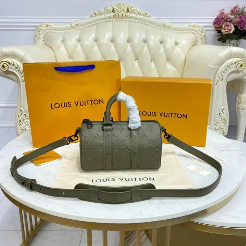 Replica bags Toneonton Louis Vuitton Monogram Seal Cowhide Leather Keepall XS Khaki