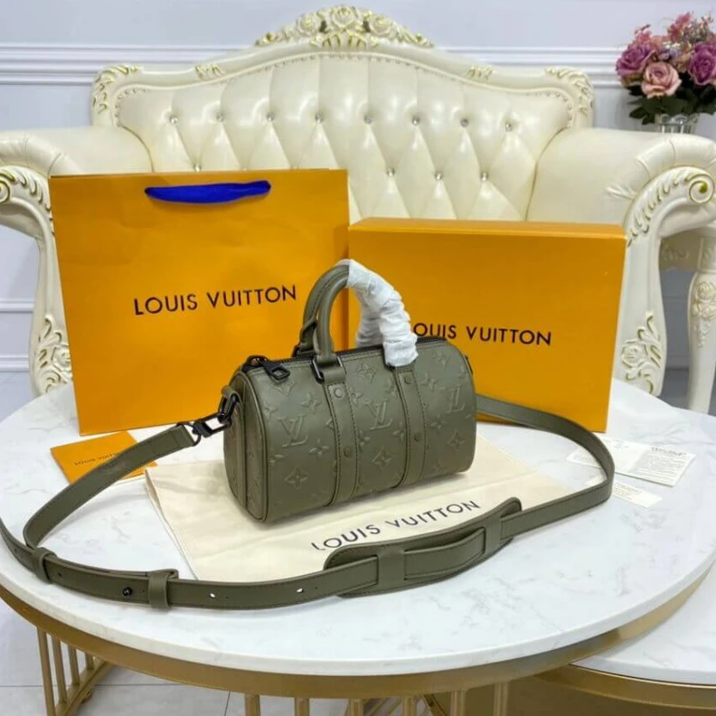 Replica bags Toneonton Louis Vuitton Monogram Seal Cowhide Leather Keepall XS Khaki