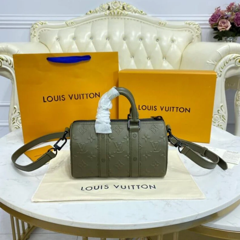 Replica bags Toneonton Louis Vuitton Monogram Seal Cowhide Leather Keepall XS Khaki