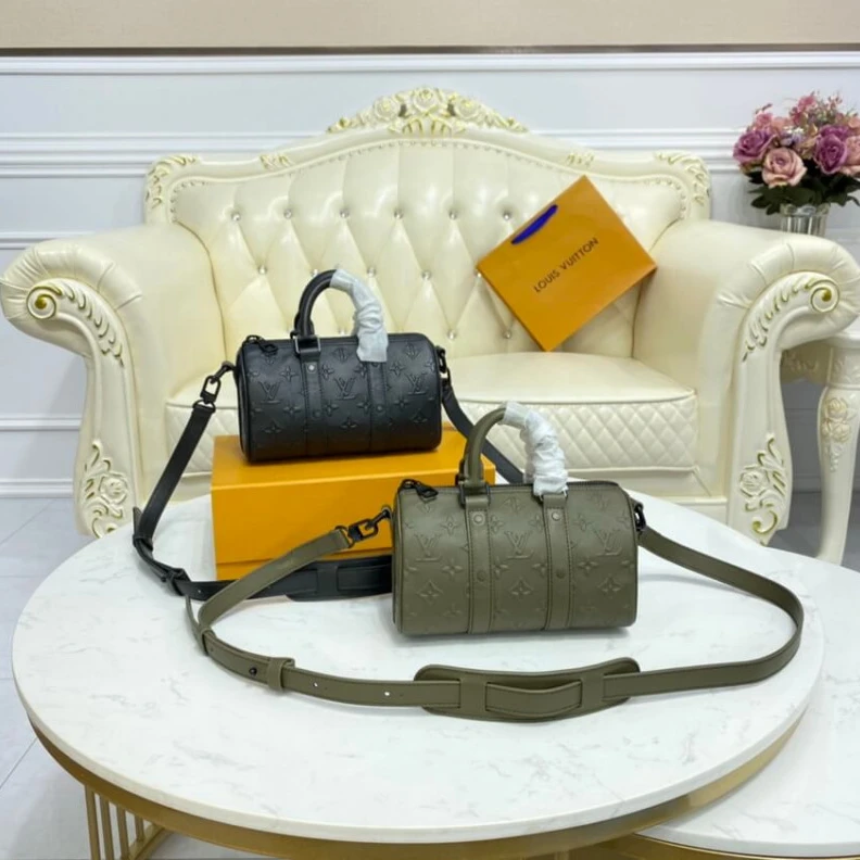 Replica bags Toneonton Louis Vuitton Monogram Seal Cowhide Leather Keepall XS Khaki