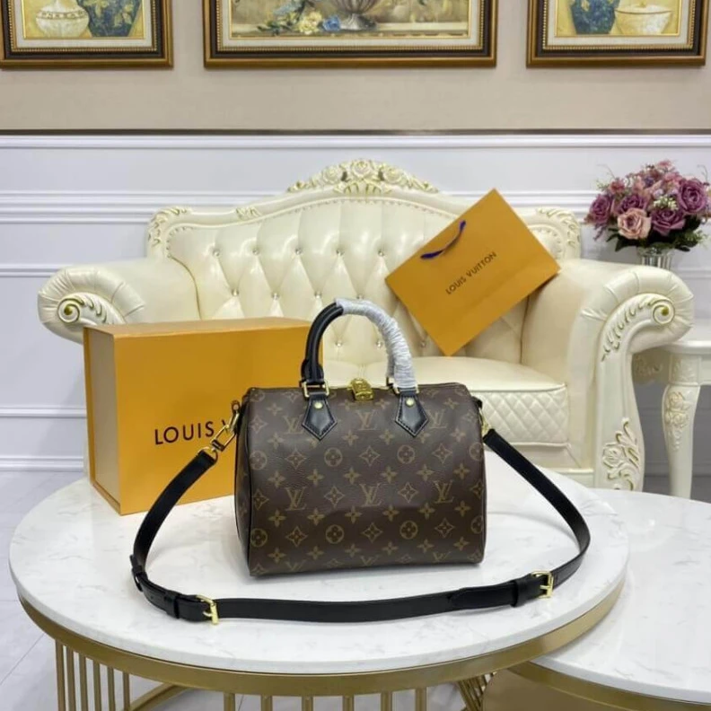 Strap dro Louis Vuitton Monogram Speedy Bandouliere 25 Black