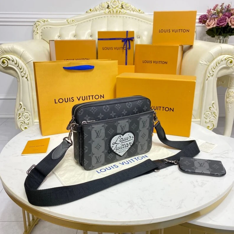 Replica bags Textile l Louis Vuitton Monogram Stripes Black Trio Messenger