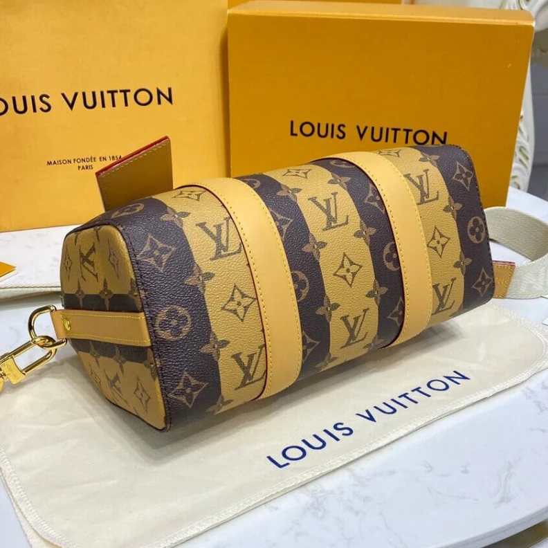 Mythick Cowhidele Louis Vuitton Monogram Stripes Brown City Keepall